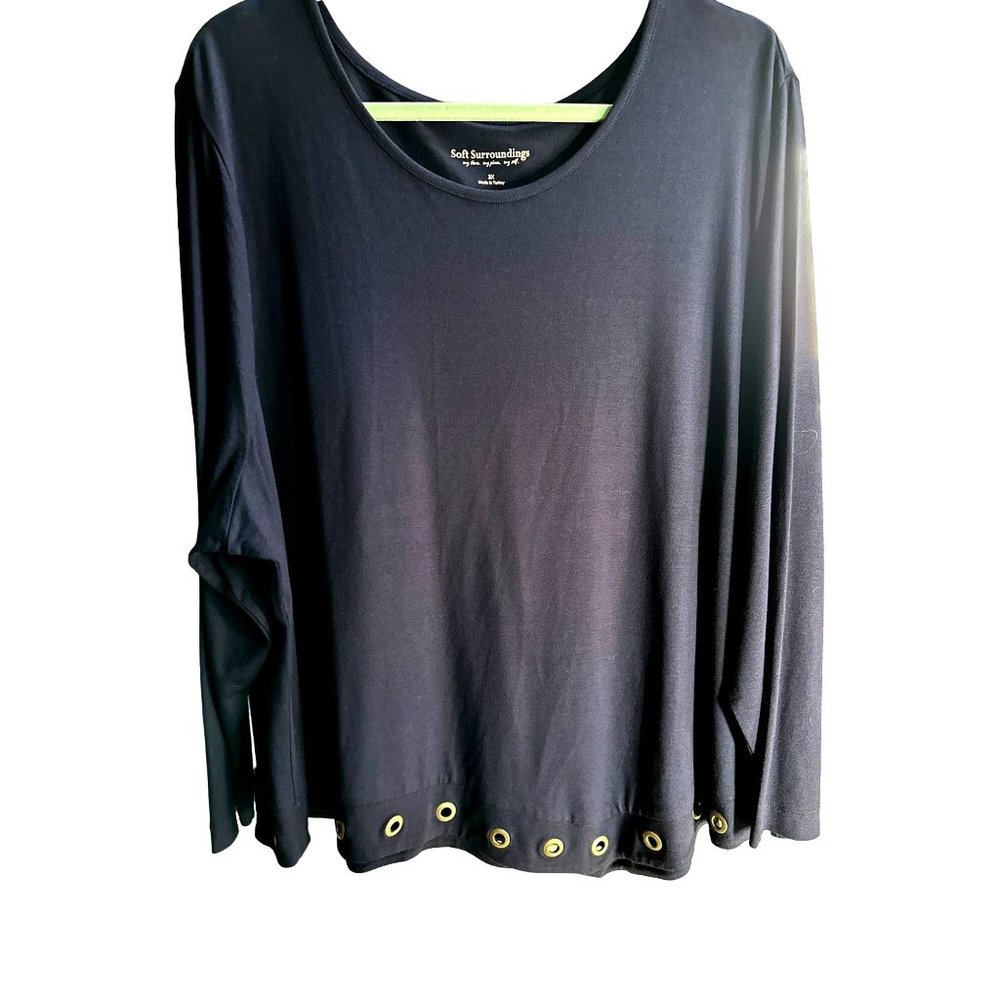 Soft Surroundings size 3X navy grommets hem long sleeve top missing fabric tag